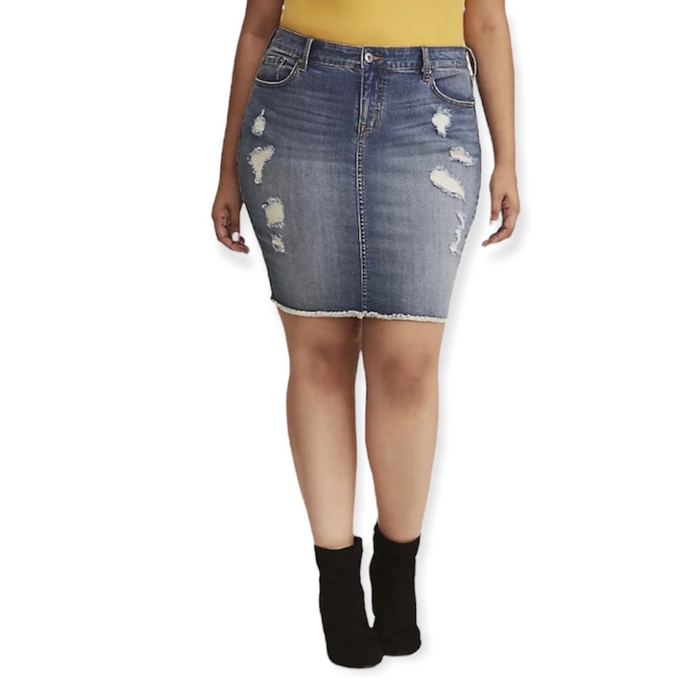 Torrid Denim Mini Skirt Distressed Medium Wash